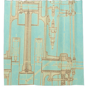 Schematic Drawing Old blueprint rustic colours sof Shower Curtain