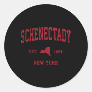 Schenectady New York Ny Sports Red Print Classic Round Sticker
