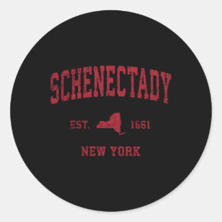 Schenectady New York Ny Sports Red Print Classic Round Sticker