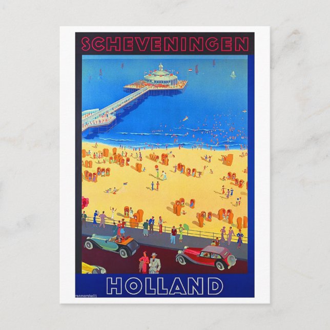 Scheveningen beach, Holland, vintage travel Postcard (Front)