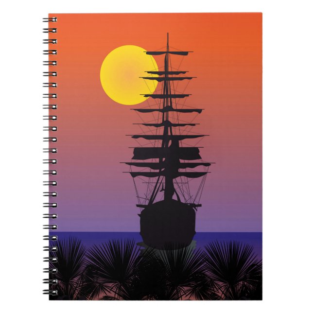 Schiff mit Sonnenaufgang Notebook (Front)