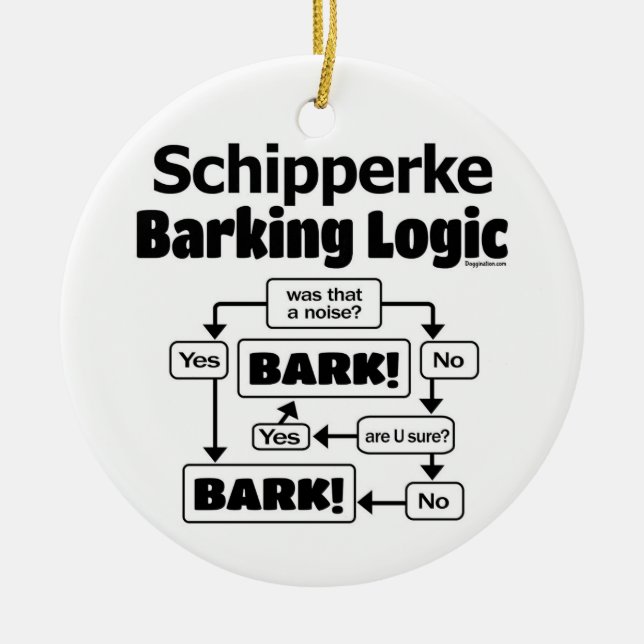 Schipperke Barking Logic Ceramic Tree Decoration (Front)
