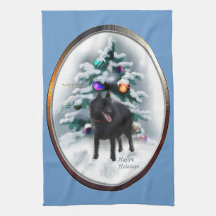 Schipperke Christmas Tea Towel