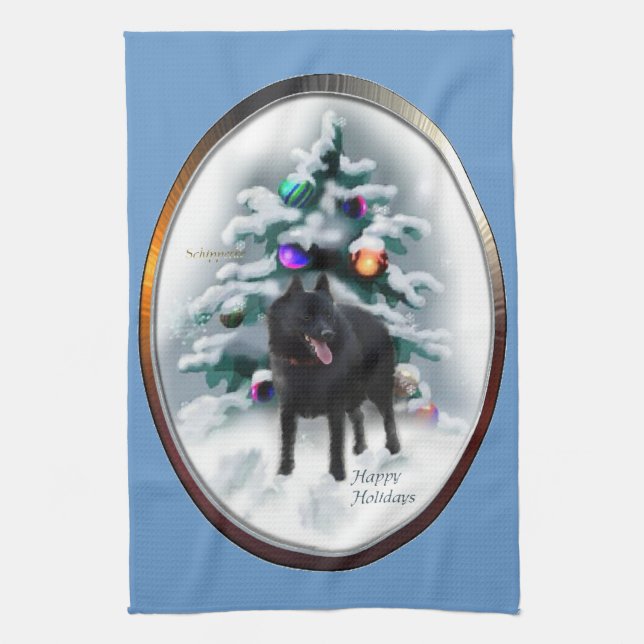 Schipperke Christmas Tea Towel (Vertical)