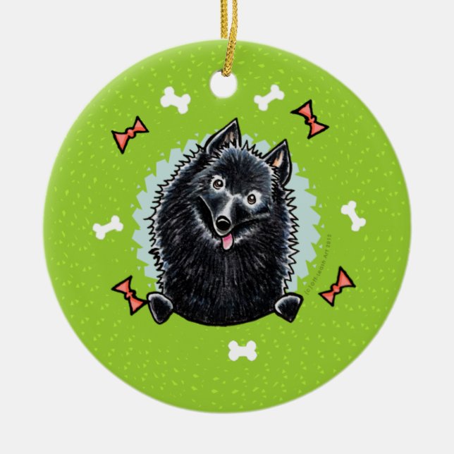 Schipperke Christmas Wreath Ceramic Tree Decoration (Front)