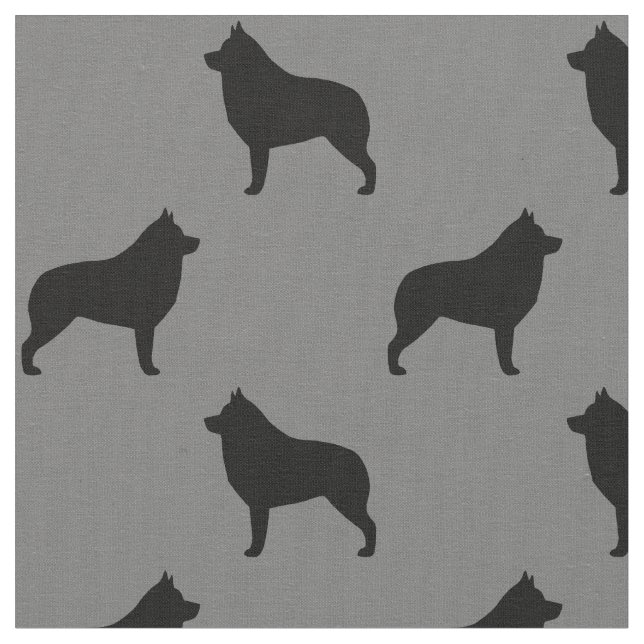 Schipperke Dog Breed Silhouettes Patterned Fabric (Close Up)
