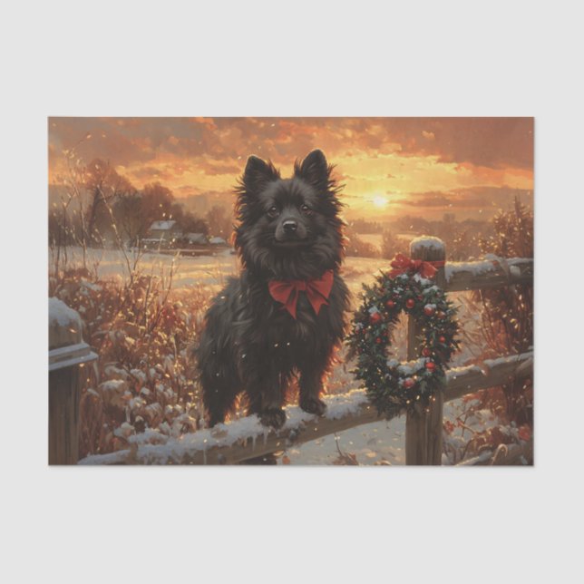 Schipperke Dog Rustic Winter Decoupage Tissue Paper (Front)