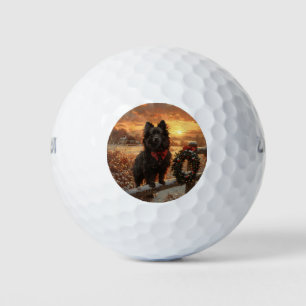 Schipperke Dog Rustic Winter Sunset Golf Balls