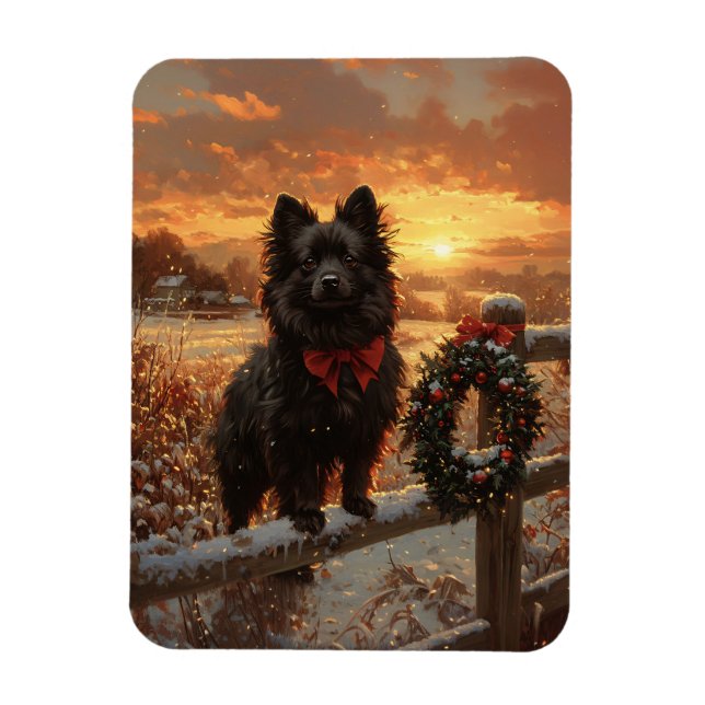 Schipperke Dog Rustic Winter Sunset Magnet (Vertical)