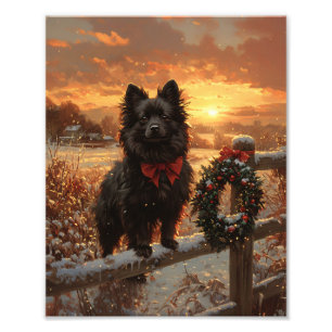 Schipperke Dog Rustic Winter Sunset Photo Print