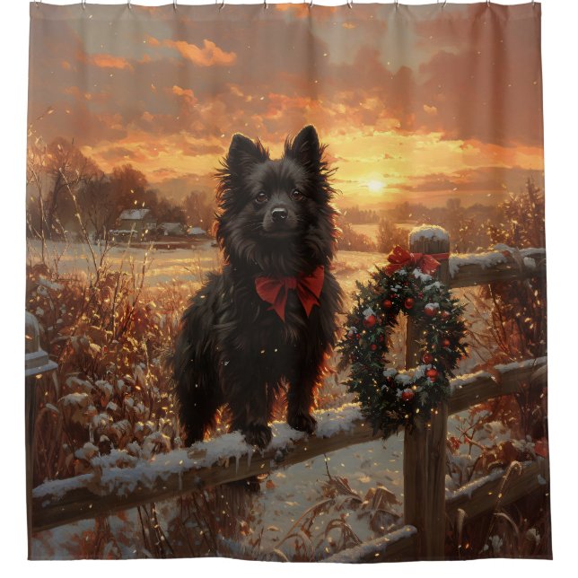 Schipperke Dog Rustic Winter Sunset Shower Curtain (Front)