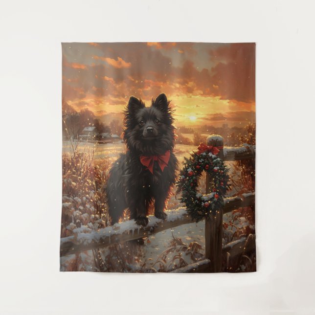 Schipperke Dog Rustic Winter Sunset Tapestry (Front)