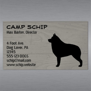 Schipperke Dog Silhouette Faux Wood Grain Magnetic Business Card