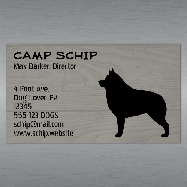 Schipperke Dog Silhouette Faux Wood Grain Magnetic Business Card (Creator Uploaded)