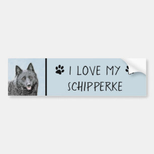 Schipperke Painting - Cute Original Dog Art Bumper Sticker
