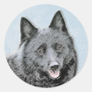Schipperke Painting - Cute Original Dog Art Classic Round Sticker