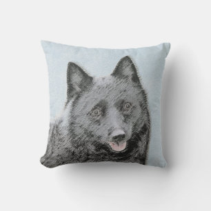 Schipperke Painting - Cute Original Dog Art Cushion