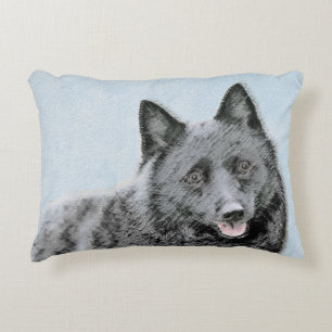 Schipperke Painting - Cute Original Dog Art Decorative Cushion