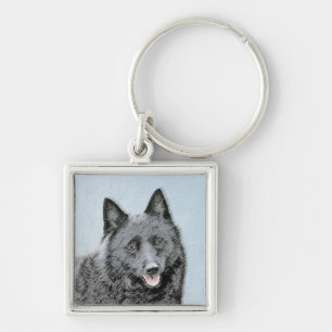 Schipperke Painting - Cute Original Dog Art Key Ring