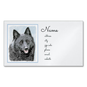 Schipperke Painting - Cute Original Dog Art Magnetic Business Card