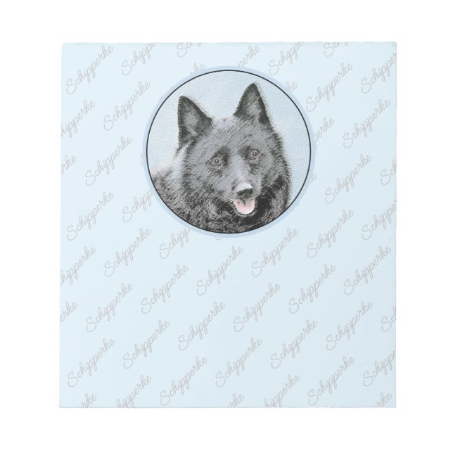 Schipperke Painting - Cute Original Dog Art Notepad (Front)