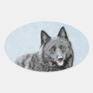Schipperke Painting - Cute Original Dog Art Oval Sticker