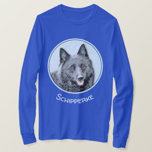Schipperke Painting - Cute Original Dog Art T-Shirt (Design Front)