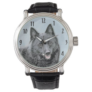 Schipperke Painting - Cute Original Dog Art Watch