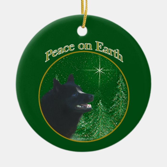 Schipperke Peace Ceramic Tree Decoration (Front)