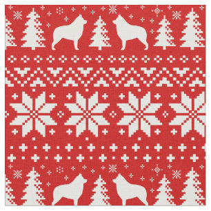 Schipperke Silhouettes Christmas Holiday Patterned Fabric