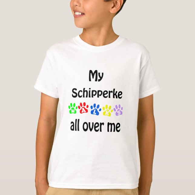 Schipperke Walks Design T-Shirt (Front)
