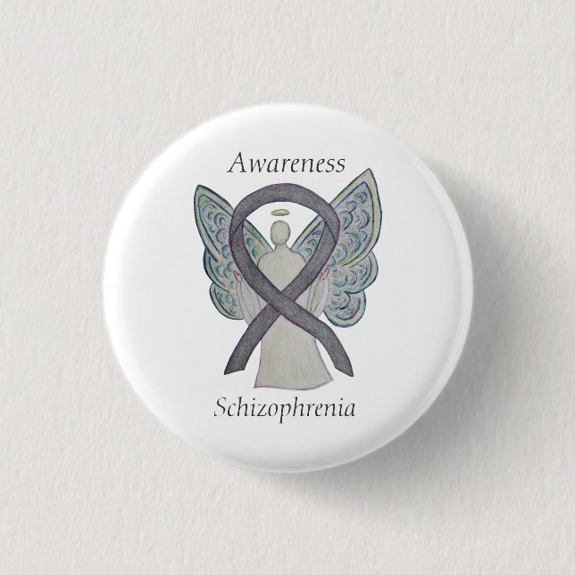 Schizophrenia Awareness Ribbon Angel Custom Pins (Front)