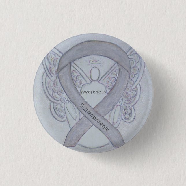 Schizophrenia Awareness Ribbon Angel Custom Pins (Front)