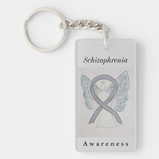 Schizophrenia Awareness Ribbon Angel Keychain (Front)