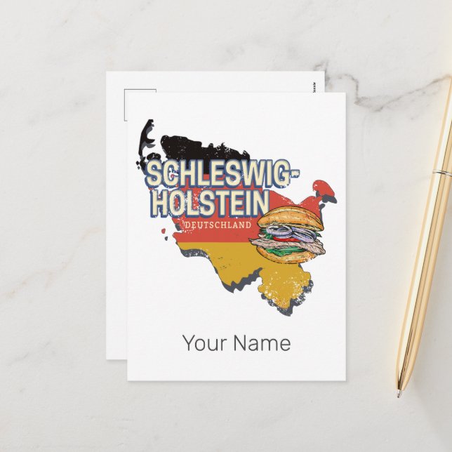 Schleswig-Holstein Germany Federal State Map Holiday Postcard (Front/Back In Situ)