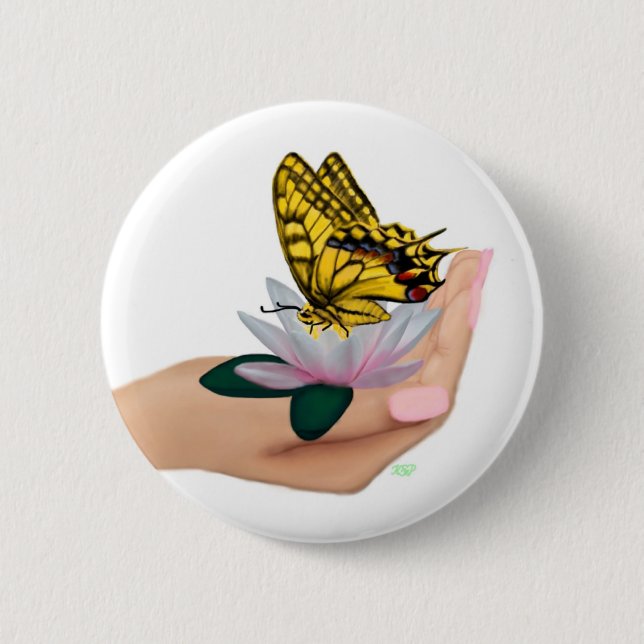 Schmetterling in Hand 6 Cm Round Badge (Front)