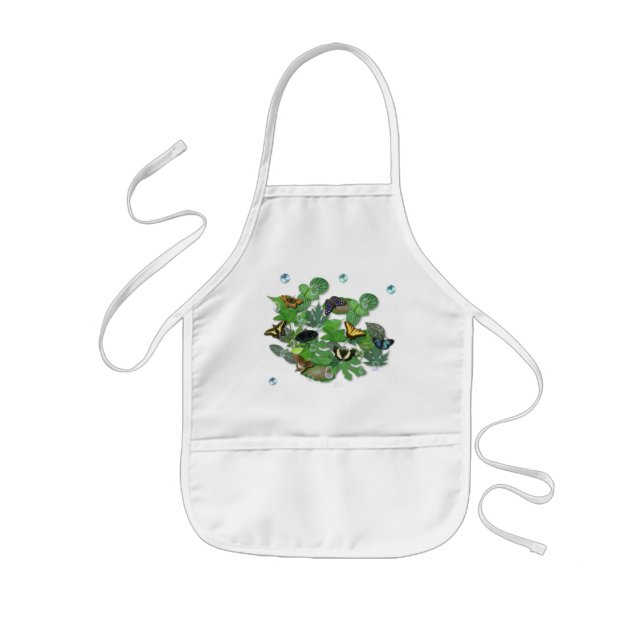 Schmetterlinge mit Blätter, Regentropfen, Perlen Kids Apron (Front)