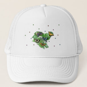 Schmetterlinge mit Blätter, Regentropfen, Perlen Trucker Hat