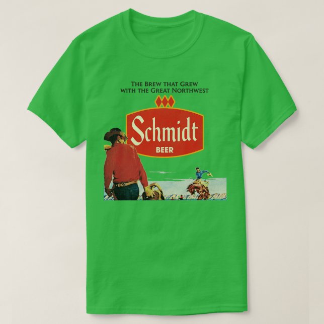 Schmidt Beer Retro Defunct Cowboy Nature Scene T-Shirt (Design Front)