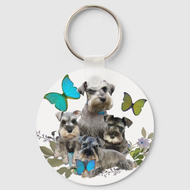 Schnauzer and Butterflies gifts and apparel Key Ring (Front)