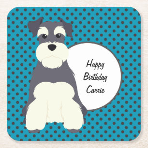 Schnauzer and Polka Dots Customisable Square Paper Coaster