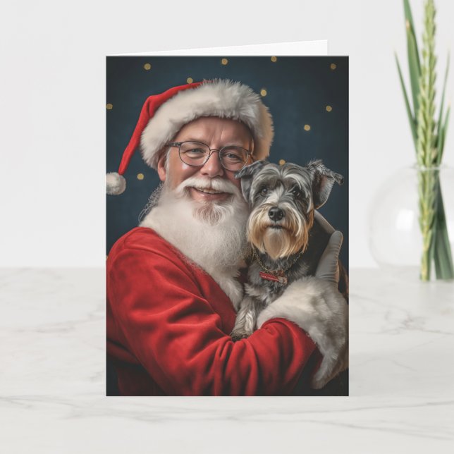 Schnauzer and Santa Holiday Card (Front)