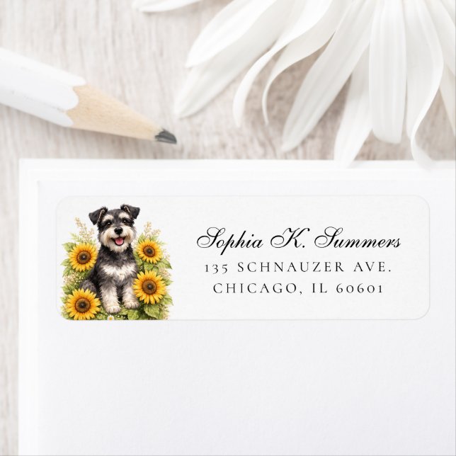 Schnauzer and Sunflowers Personalized Address (Insitu)