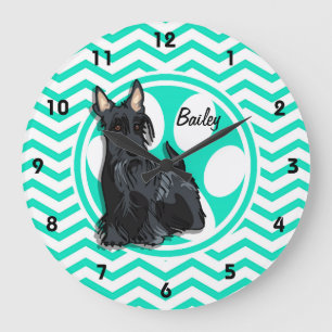 Schnauzer; Aqua Green Chevron Large Clock