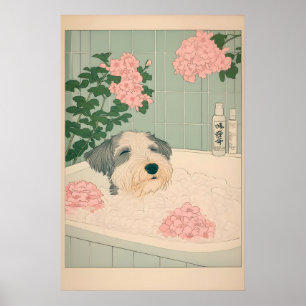 Schnauzer Bathtub Art Print Ukiyo-e Japanese
