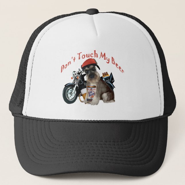 Schnauzer Biker Don't Touch My Beer Trucker Hat (Front)