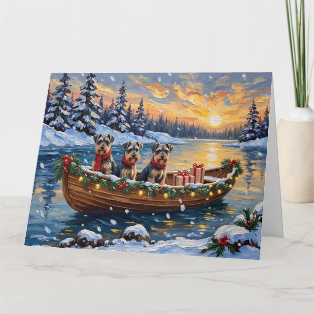 Schnauzer Christmas Boat Holiday Card (Front)