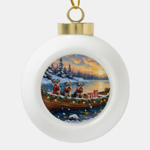 Schnauzer Christmas Boat Holiday Ceramic Ball Christmas Ornament