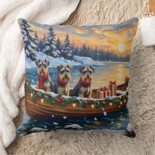Schnauzer Christmas Boat Holiday Cushion