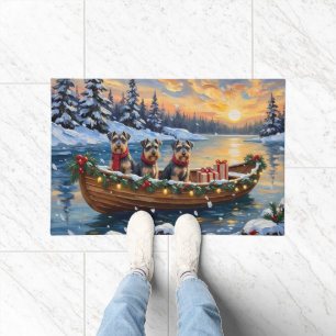 Schnauzer Christmas Boat Holiday Doormat